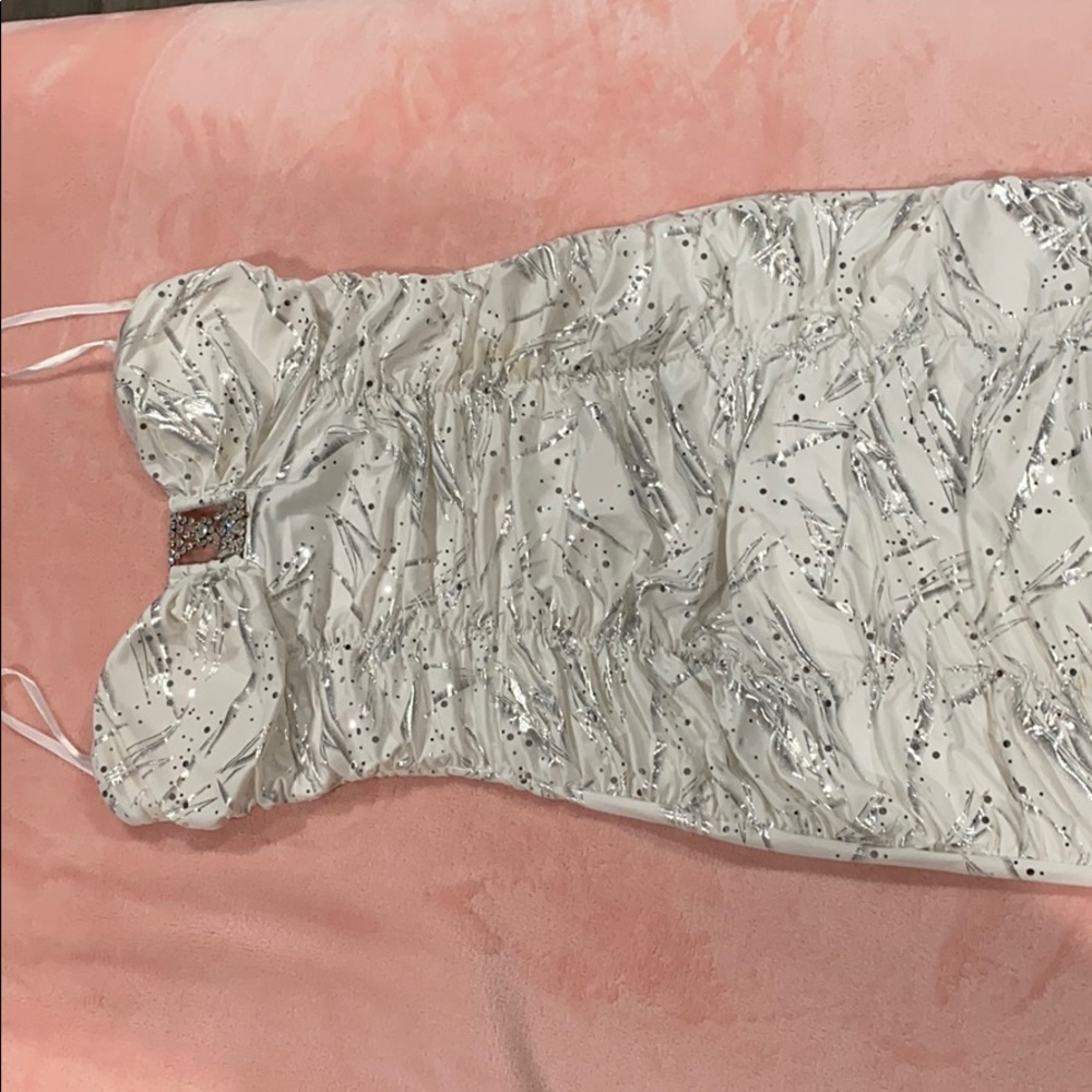 White and silver mini dress